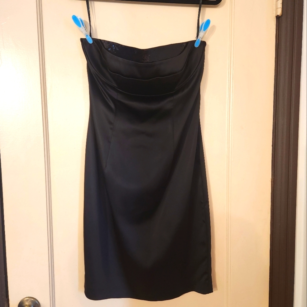 Calvin Klein Black strapless satin mini dress
